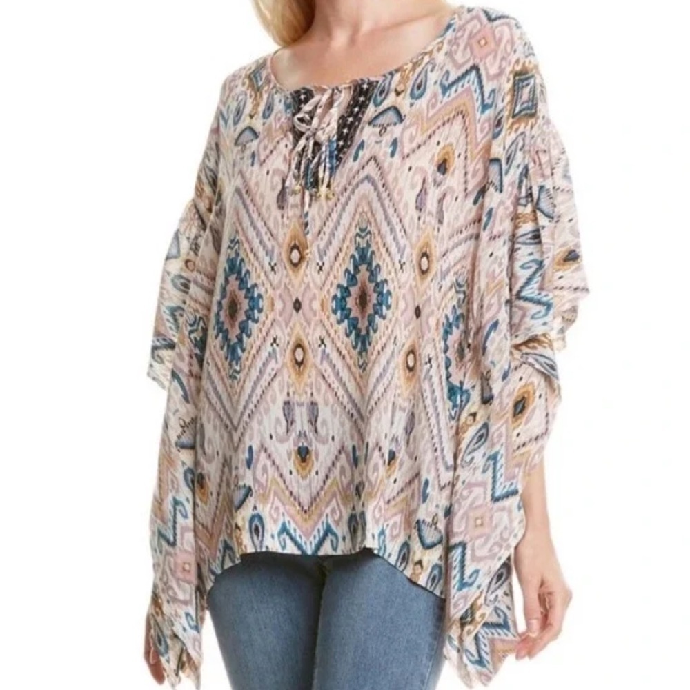 NWOT Johnny Was Jade Silk Haya Poncho Top Printed Bohemian Casual Women’s Small